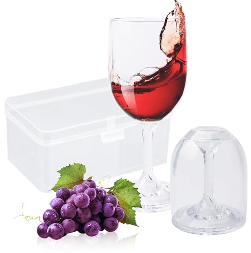 2er Weingläser To Go, inklusive Transportbox, 200ml Camping Weinglaser 2er Set, Unzerbrechlich Weissweingläser Moderne Rotweingläser für Camping, Poolpartys, Gartenpartys, Festivals und Picknicks