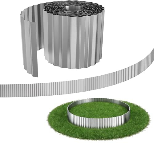 ACXIN Rasenkante Metall, Silber, 0,18x5m, Wellenförmige Beetbegrenzung | Verzinkt flexibel formbar leicht, zuschneidbar auf Wunschlänge. Rostbeständig, klare Abgrenzung für Beete und Gartenwege