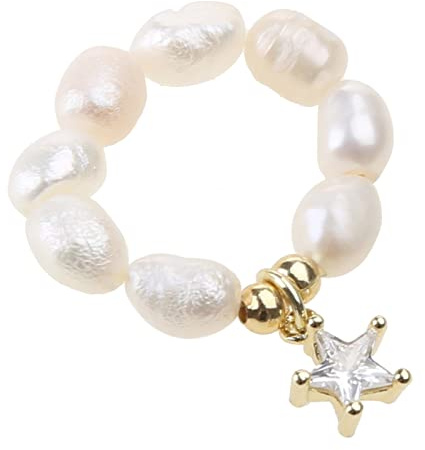 Xuancai Schöne Perlenringe für Frauen, einfaches französisches Herz, Stern, Studentin, weiblicher Modeschmuck, Geschenk, Perle für Frauen, Perlenringe, Mädchen, elastisch, Mädchen, Einheitsgröße, Wie