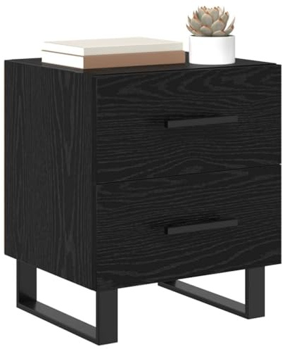 vidaXL Bedside Cabinet with Drawer 2 pcs Black Oak 40 x 35 x 47.5 cm, Rustic Nightstand Table, Bedroom Storage Cabinet, Compact Bedside Organizer with Drawer, Modern Furniture for
