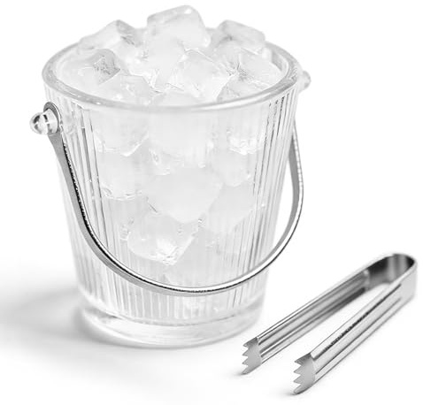 Glass Ice Bucket with Handle and Stainless Steel Tongs, Party Ice Bucket, Sparkling Ice Buckets, Wine, Beer, Champagne, Cocktail Bar, Mini & Portable, 930ml