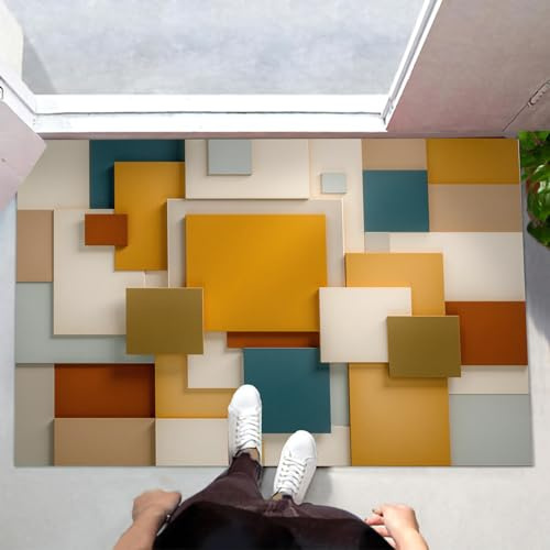 ALTCIRNMD Fußmatte 3D Senfgelb Rechteckige Farbblöcke Willkommens-Matten Drinnen Draußen,Waschbarer Teppich Abstrakte Geometrie Für Türeingang,Badezimmer Treppen Spielzimmer Wohnzimmer,40X60Cm
