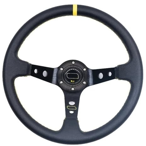 Auto Aluminium Universal 14 Zoll 350mm Racing Lenkräder Driften Sport Auto Lenkrad(Leather-Black-Yellow)