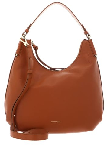 Coccinelle Leder Schultertasche Umhängetasche Rebekka Handbag Grained Leather Crab hellbraun