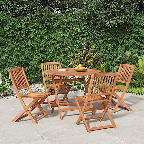 RCODSSK Klappbare Garten-Essgruppe für 4 Personen als 5-TLG. Gartenmöbel-Set aus Akazien-Massivholz mit geölter Oberfläche und Stabiler Tischplatte