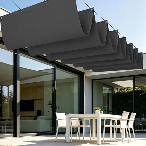 Vela Parasole a Onda Retrattile 200 x 300 cm Senza Foratura UV Tenda a Velas Resistente Agli Strappi per Terrazza, Pergola, Veranda, Giardino, Grigio Scuro