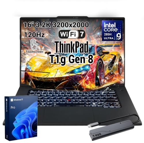 Lenovo ThinkPad T1g 5070 Gaming Business AI Laptop, Intel Core Ultra 9 285H, RTX 5070, 16 Touchscreen 3.2K 120Hz, 64GB RAM, 4TB SSD, Fingerprint Reader, Backlit KB, Wi-Fi 7, Win 11 Pro, w/Bundle