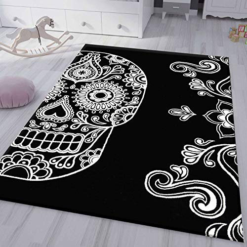 VIMODA Jugendzimmer Kinderzimmer Wohnzimmer Schlafzimmer Schwarz Skull Totenkopf Motiv, Maße:160x230 cm