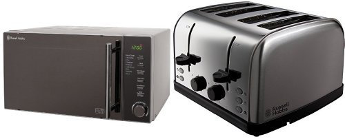 Russell Hobbs RHM2017 20L Silver Digital Microwave & Russell Hobbs Futura 4-Slice Toaster 18790 - Stainless Steel Silver