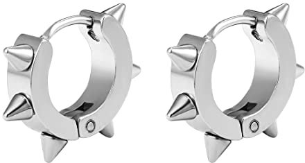 JZZJ Uomo Donna Orecchini Cerchi con Rivetti, Rivetto Riccio, Orecchini Piccolo Cerchio, Acciaio Inossidabile/Placcato (Argento)
