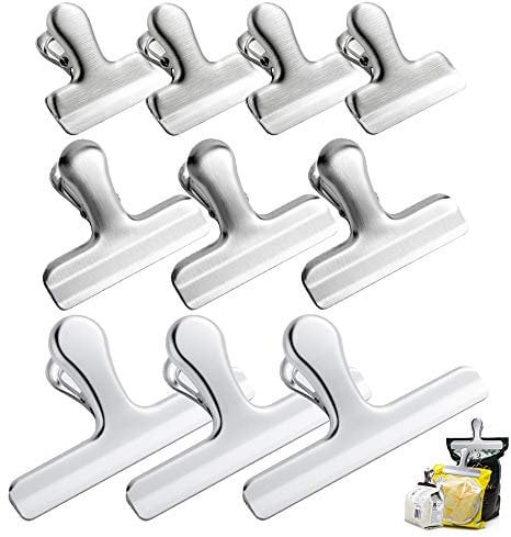 10 pcs Stainless Steel Chip Bag Clips, CNYMANY 3 Sizes 4.7 3 1.6 Heavy Duty Air Tight Seal Grip Coffee Food Bag Clamps for Office Kitchen Home Use