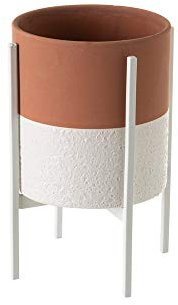 Lolahome Petit pot de fleurs avec pied en métal en céramique Terracotta rustique Ø 14 x 20 cm
