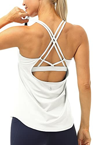 icyzone Damen Sport Yoga Tank Top mit Integriertem BH - 2 in 1 Sport Oberteile Fitness Gym Shirts