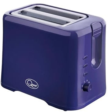 Quest 34869 2 Slice Toaster/Variable Browning Control/Reheat and Defrost/Crumb Tray and Cord Storage/Blue / 870W