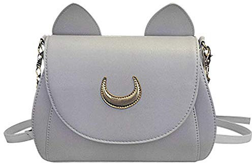 Oludkeph Damen Mädchen Kawaii Cute Cat Purses Pu Leder Geldbörse Cosplay Messenger Sailor Bag Handtaschen Cross Body Bag Schultertaschen (Grau)