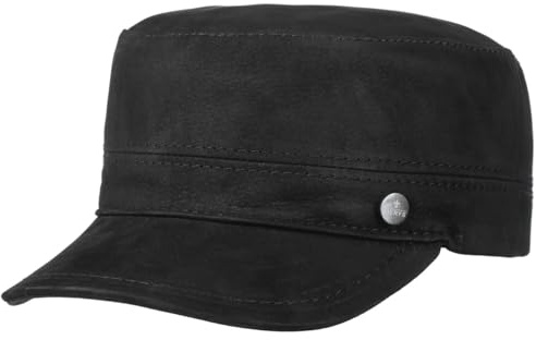 LIERYS Cubano Leder Armycap Militärstil Veloursleder Fullcap Schwarz Unisex Frühjahr/Sommer/Herbst/Winter schwarz 61 cm
