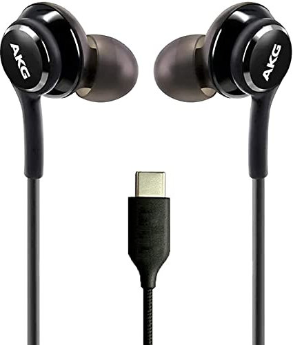 UrbanX OEM 2021 Stereo Headphones for Samsung Galaxy S20 5G UW Braided Cable - Designed by AKG - with Microphone (Black) USB-C Connector (US Version with Warranty)