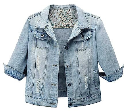 Hixiaohe Women's Autumn 3 4 Sleeve Retro Short Denim Jackets Jean Coats Xx Large Light Blue, Light Blue, XXL