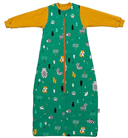 schlummersack Kinder Bio Winterschlafsack Baby 130 cm Waldtiere | Schlafsack Baby mit Ärmel Winter 3.5 Tog Baby Schlafsack Bio Baumwolle | Winter Bio Schlafsack Baby