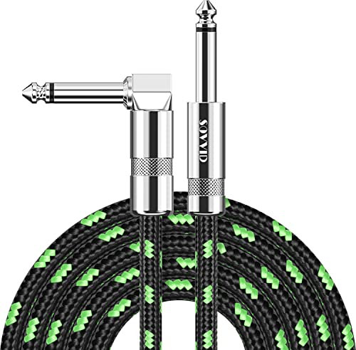 Sovvid Professional Guitar Cable 1.8M/6FT, Braided Guitar Lead Instrument Cables 6.35mm 1/4 Inch Jack Cord for Electric Guitar Bass, Amp, Speaker, Keyboard, Mandolin, Pro Audio (Black Green)