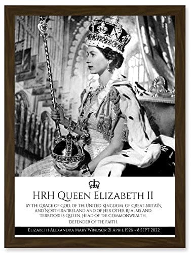 Artery8 HRH Queen Elizabeth II Coronation Portrait Commemorative Artwork Framed Wall Art Print A4