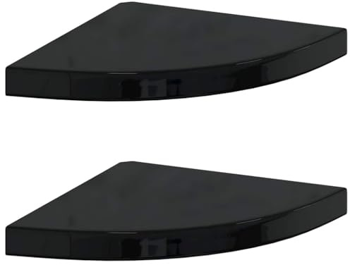 vidaXL Corner Shelf | Set of 2 | High Gloss Black | Honeycomb MDF, Metal