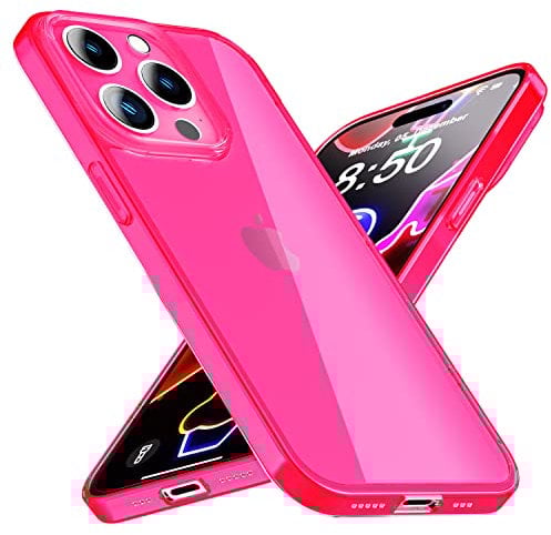 NALIA Clear Neon Cover compatible with iPhone 14 Pro Max Case, Transparent Colorful Bright Anti-Yellow Translucent Silicone Phonecase, Slim Shockproof Rugged Bumper Sturdy Flexible Skin, Color:Pink