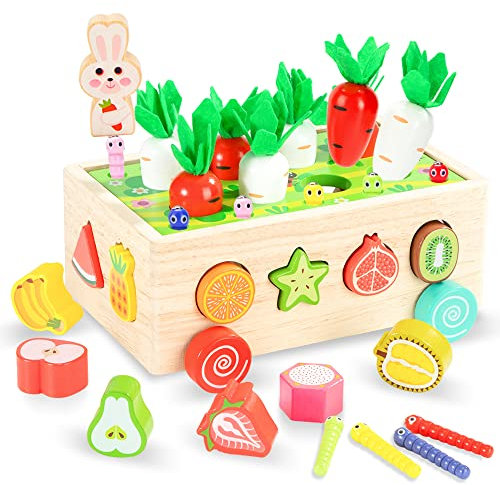 Montessori Spielzeug, Holzspielzeug Magnetische Angelspiel Farmspiel Motorik Steckspiel, Karottenernte Gemüse Sortier- & Stapels Lernspielzeug Geschenk für Mädchen Junge Kleinkind ab 2 3 4 Jahre