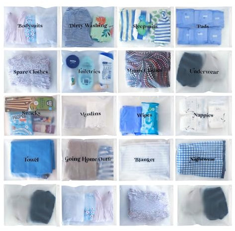 ASVP Shop 21 x Baby Krankenhaus Mutterschaft Organizer Taschen Essentials | Baby Shower | Mama to Be | Labor & Delivery Bag Labels