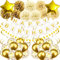 Recosis Gold Geburtstagsdeko, Happy Birthday Banner mit Pompoms Papier Girlande Wimpel Spiral und Luftballon Kindergeburtstag für Mädchen Junge Mann Frauen Geburtstags Dekorationen