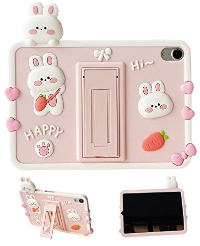 QoKcoahn Funda para iPad, diseño de Zanahoria con Dibujos en 3D y Soporte Ajustable, de Silicona Suave, para niñas y Mujeres (Conejita Zanahoria, iPad Mini 6(8.3 Inch))