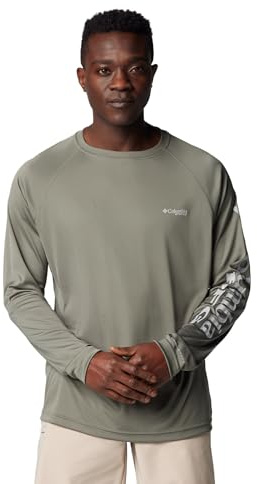 Columbia Men's PFG Terminal Tackle Long Sleeve Shirt, Cypress/Cool Grey Logo, Medium
