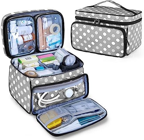 Luxja Medizinische Tasche, Notfalltasche für Medizinisches Zubehör, Medikamententasche für unterwegs, Medizintasche für Erste Hilfe Sets, Grau Punkt