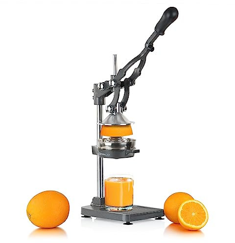 Mahlzeit Exprimidor de Cítricos Profesional Manual de Acero Inoxidable ALMERIA | Exprimidor para Naranja, Limón y Lima | Prensa Manual de Metal con Soporte | Exprimidor de Frutas Manual