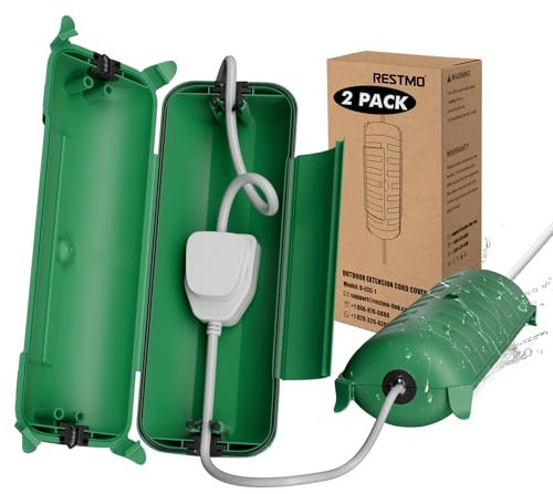 [2 PACK] RESTMO Outdoor IP44 Waterproof Connection Box (29 × 11 × 7.5cm), Weatherproof Extension Lead Cover, Safety Seal Enclosure for Holiday Lights, LED Strips, Power Tools, Fountain, Green