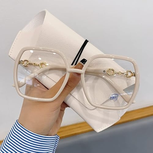 NOVESIXTDAT Übergroße Lesebrille for Damen, extra großer Flacher Lichtspiegel, quadratischer, blaues Licht blockierender Leser, blendfreie Brille (Color : White, Size : +2.50)