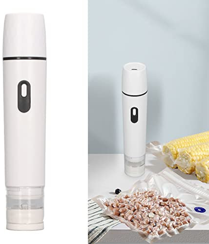 Bomba Selladora Al Vacío, Bomba de Vacío para Alimentos, Motor 370, Sellador Al Vacío de Mano, Máquina de Sellado Inalámbrica, Herramienta para Almacenamiento de Alimentos (Blanco)