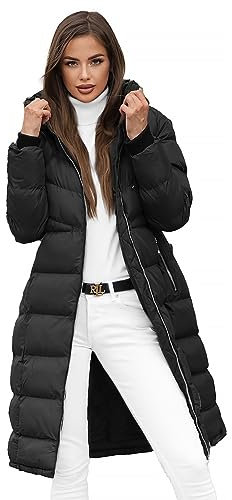 OZONEE Damen Mantel Wintermantel Winterjacke Jacke Parka Übergangsjacke Coat Wärmemantel Wärmejacke Winter Herbst Lang Warm Stehkragen Outdoor Gepolstert 777/7902K/392 SCHWARZ M