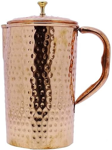 RSGM - Caraffa per acqua in puro rame, senza giunture, a prova di perdite, design martellato, 1,5 litri