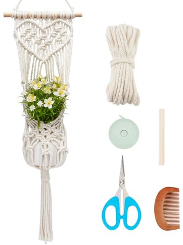 INFUNLY Macrame Kit - Adults' Boho Macrame Plant Hanger Kit - Indoor/Outdoor Cotton Rope Planters - Non-Foldable