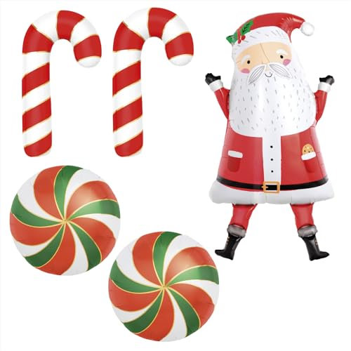 5 Luftballons - Set Weihnachtsballon Weihnachtsmann geeignet Helium Ballon Folie Weihnachtsmann Zuckerstange Weihnachten Süßigkeiten Dekoration Weihnachten Party Gute Nacht Weihnachtsmann