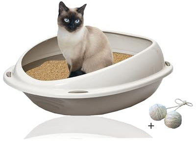 Rohrschneider Katzenklo groß, offen, mit hohem Rand | Katzentoilette für große Katzen | platzsparendes WC Katze ohne Deckel | grau