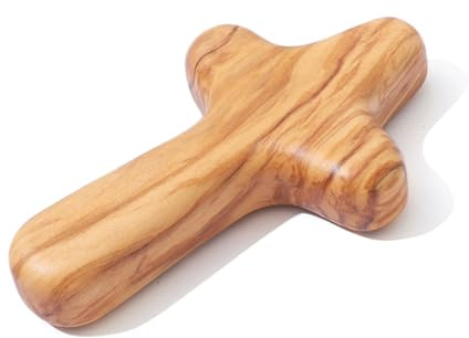 KOMI 4 Olive Wood Healing Comfort Hand Cross With Pouch - Wooden Holding Pocket Prayer Cross - Perfect Baptism or First Communion Gift Christian Gifts