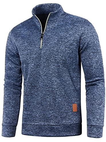 Maglione Schiena Scoperta a Maniche Lunghe con Collo a Cerniera Solido Autunno e Inverno da Uomo Giacca di Lana Invernale Maglione Turchese Maglione di Mare (Navy, XXXXL)