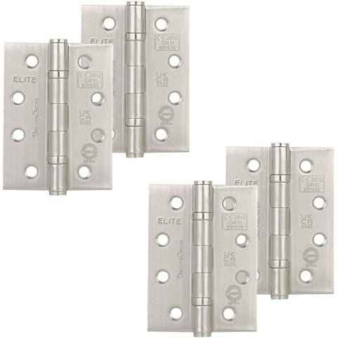 Decoranddecor Door Hinges Internal - Fire Rated - 4inc / 102mm - Ball Bearing - Steel - Satin Nickel - 2 Pairs