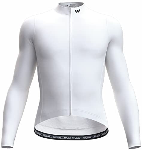 Wulibike Mens Cycling Jersey Top, Full Zip Breathable Road Cycling Jersey With Pockets, White L