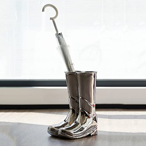 Umbrella Stand, Umbrella Holder Stand Rain Boots Design, Ceramic Umbrella Holder Umbrella Vase Umbrella Stands Indoor Boot Umbrella Stand Rack Hallway Decor Entryway Boot Vase Stand, Silver Umbrella S