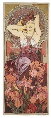 Belgian Tapestrie gewebter Wandbehang Gobelin Die Edelsteine nach Alphonse Mucha 110 x 45 cm (Amethyst)