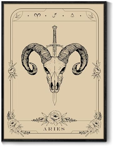 MHARTK66 Konstellation Leinwand Bilder mit Rahmen Schwarz, 40x60 cm Widder Tarot Wandbilder Wohnzimmer, Hexe Dunkle Akademie Wandkunst Aesthetic, Gotische Wanddeko Schlafzimmer Desktop Zimmer Flur