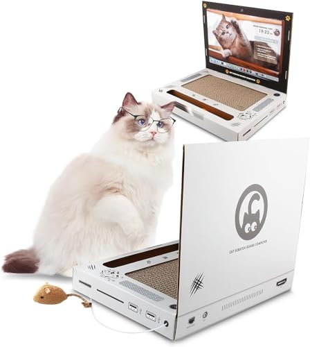 Katzenkratzer, Laptop, Computer mit flauschigem Maus-interaktivem Spielzeug, Pfote über Social Media & Auffangen von Mews, Kätzchenspielzeug und Kratzpads für Katzen